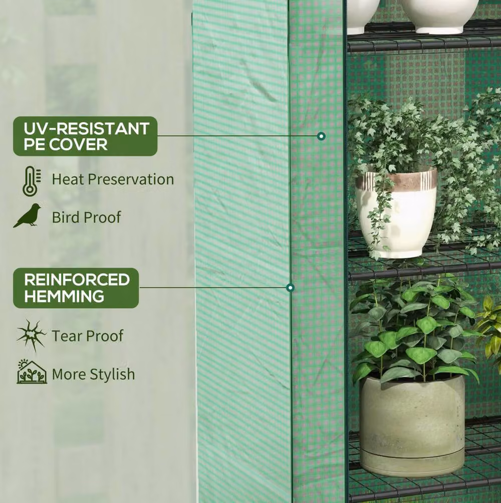 STILVORA 4 Tier Mini Greenhouse with Movable Shelves in Green, H 170 x W 120 x D 50 cm – 4