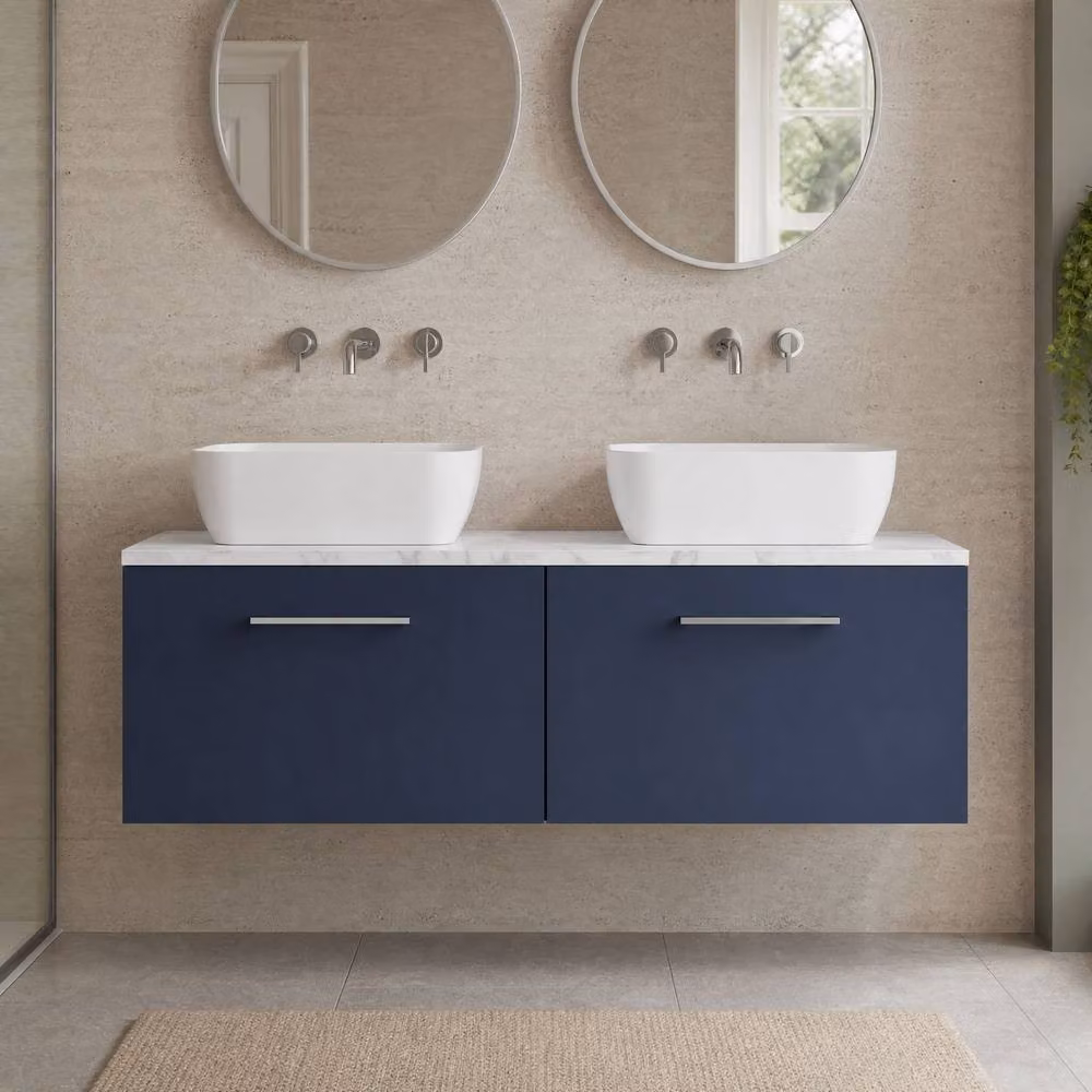 Balterley Wall Hung 2 Drawer Bathroom Vanity Unit with Laminate Worktop, Blue, W/D/H: 120.0 x 39.0 x 38.1 cm – 2