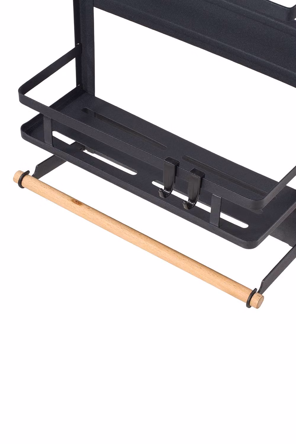Garden Sanctuary Black Magnetic Fridge Storage Rack with Self-Adhesive Shelf and Removable Hooks – 3