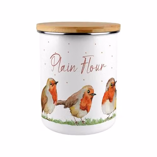 Purely Home Robins Themed Extra Large Plain Flour Canister in Brown and White with Bamboo Lid