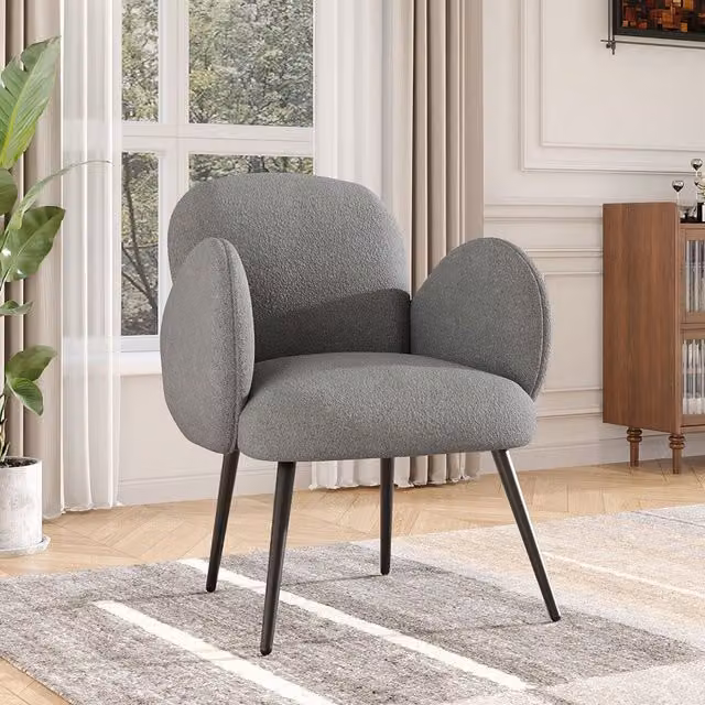 Komore Grey Bouclé Fabric Tub Armchair with Metal Frame