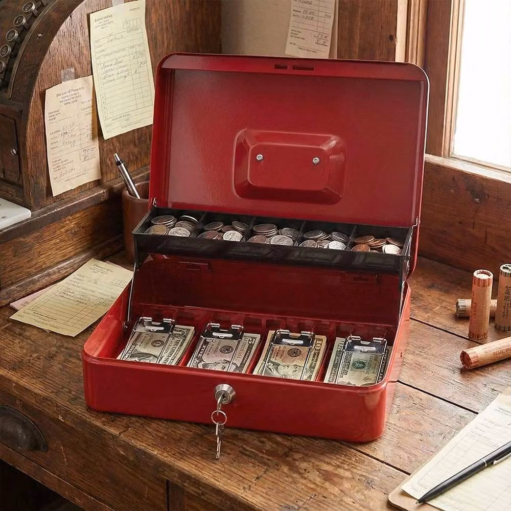 Spetlek Red Heavy Duty Steel Cash Box Security Money Storage with Lid – 3