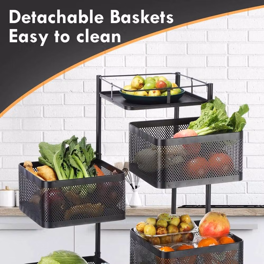 Havendro 6-Tier Mobile Rotating Kitchen Storage Trolley in Matt Black – 4