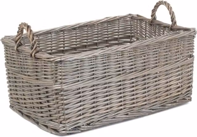 Red Hamper Wicker Shallow Antique Wash Storage Basket in Brown and Grey, Width: 32 cm – 1