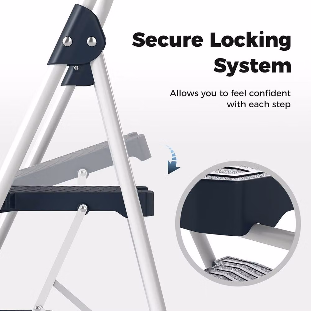 VOGREX 3 Step Folding Ladder with Cushioned Handrail and Rubber Feet in Blue – 2