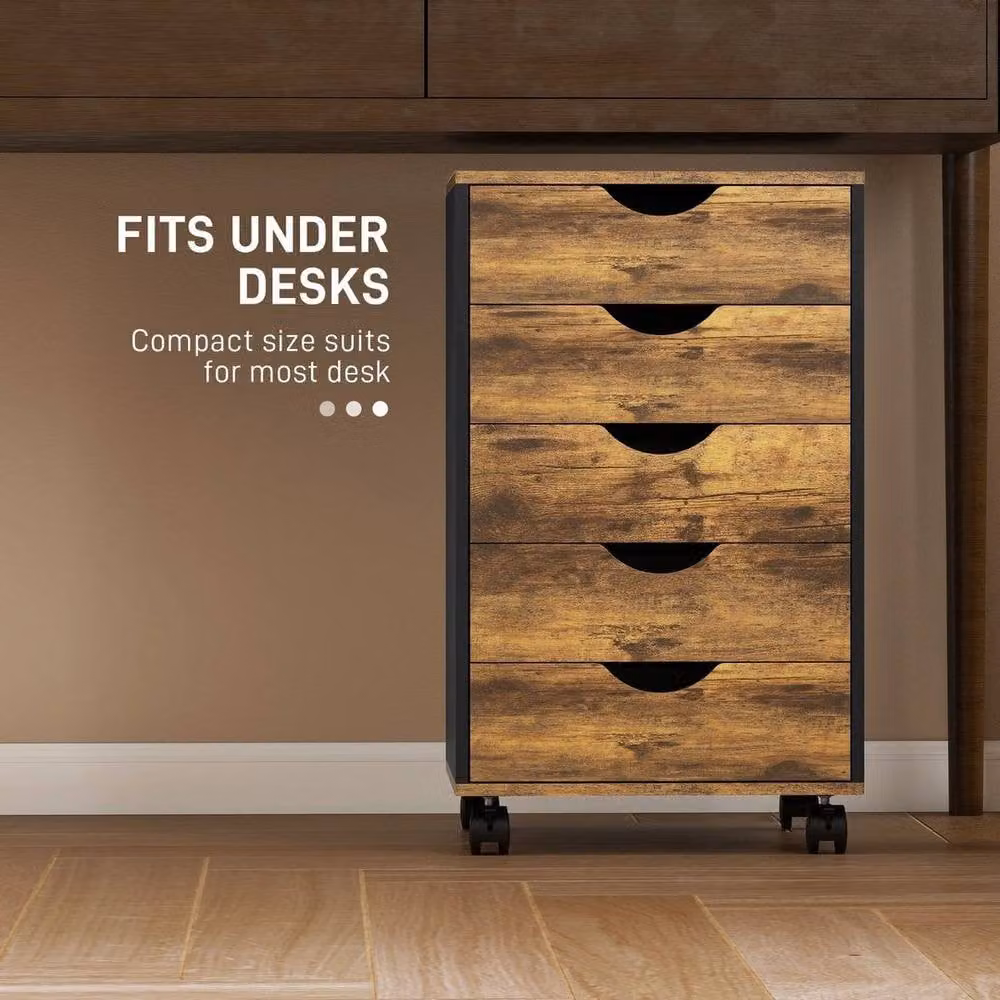 EONLION Brown 5-Drawer Filing Cabinet with Castors for Home Office – 3