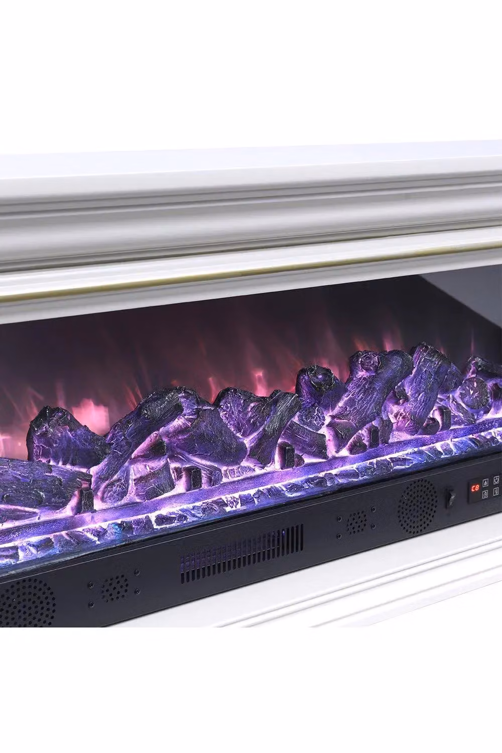 H&O Direct Gold and White TV Stand Electric Fireplace with Adjustable Flame and Remote Control – 4