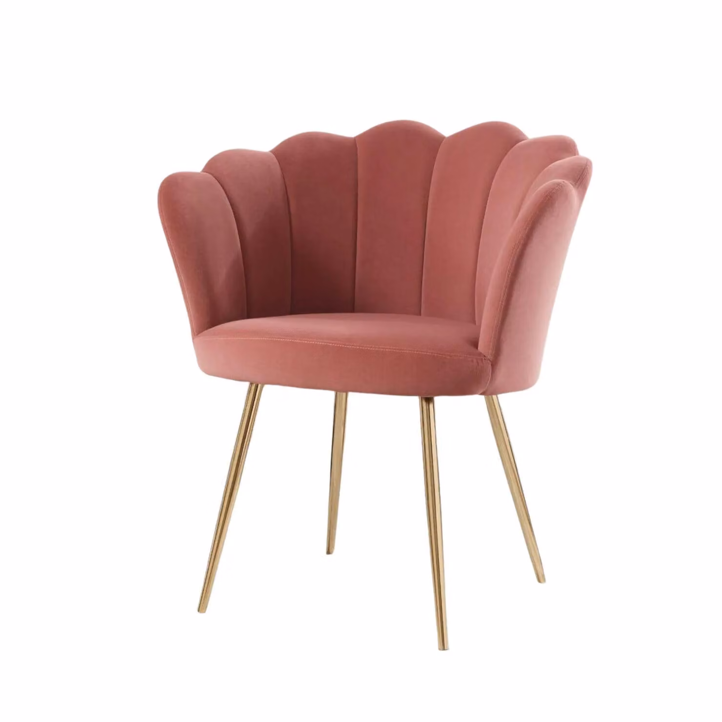 Home Source Pink Boucle Fabric Scallop Shell Wing Back Armchair with Gold Legs – 4
