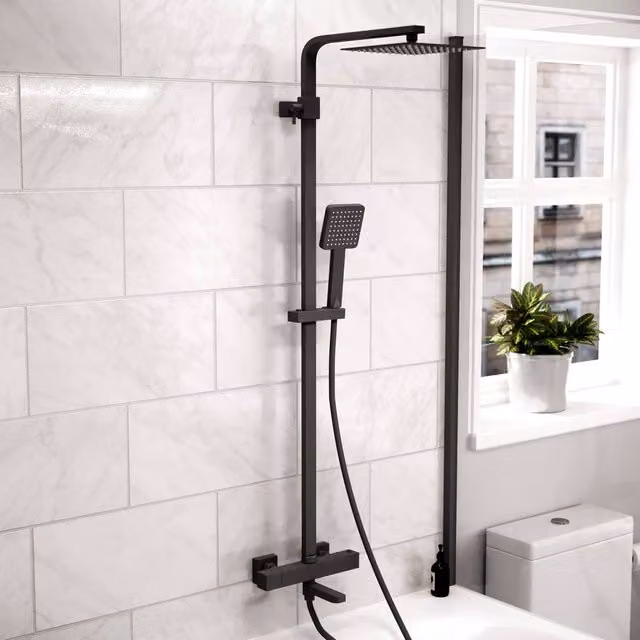 Nes Home 3 Way Exposed Thermostatic Shower Mixer Twin Head Valve in Matte Black