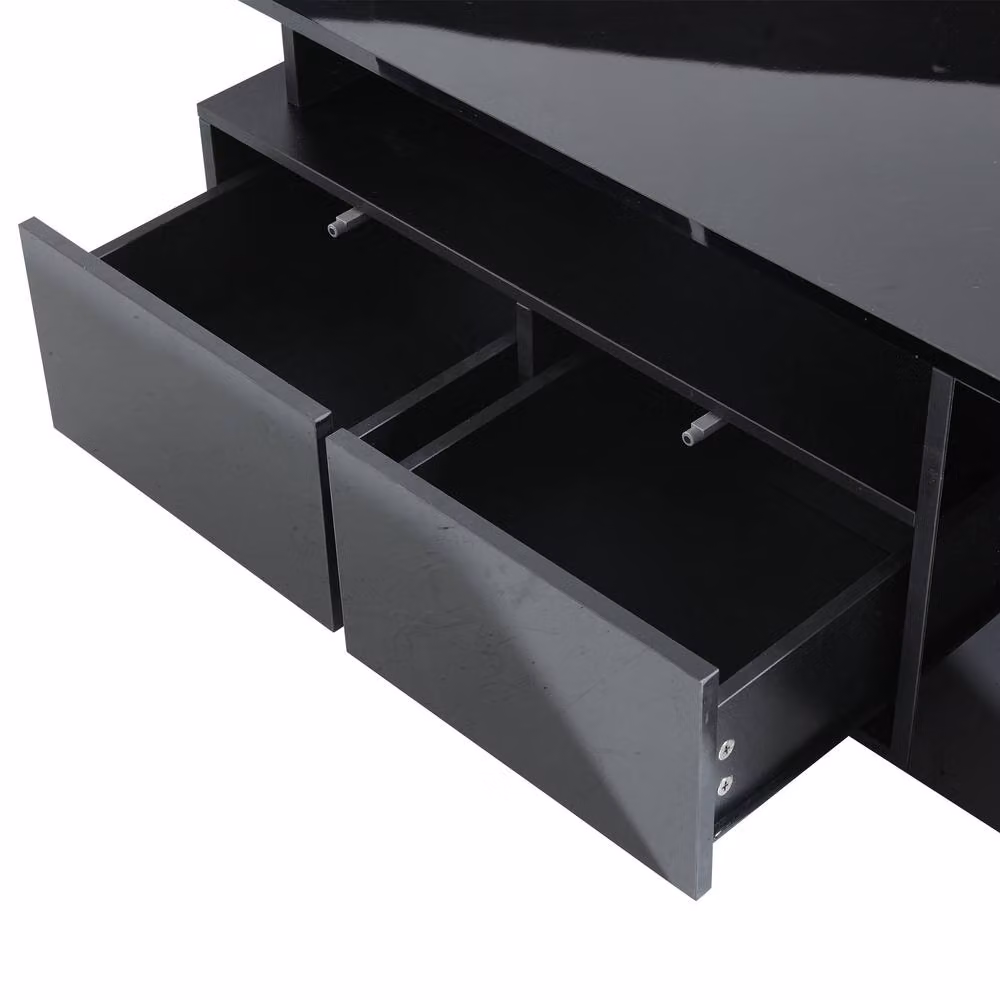 Merax High Gloss LED Coffee Table with 2 Drawers and Side Shelves in Black, W/D/H: 100 x 50 x 35 cm – 7
