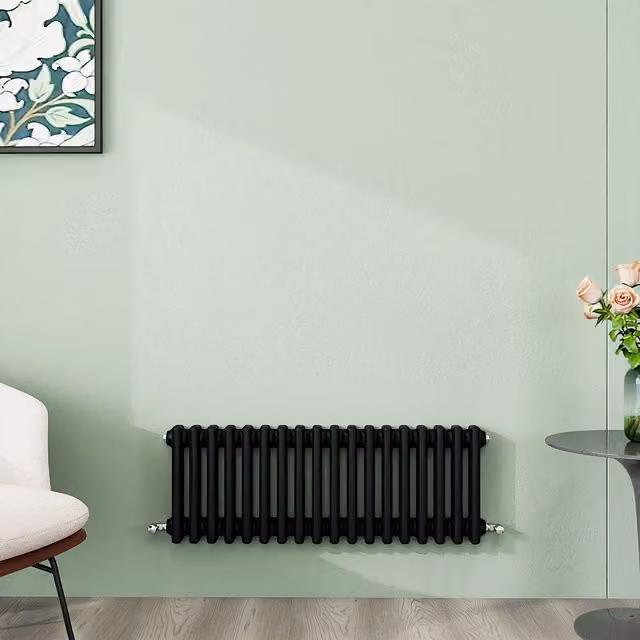 AicaBathroom Horizontal Traditional Cast Iron Style 3 Column Steel Radiator in Black, W/D/H: 83 x 30 x 30 cm