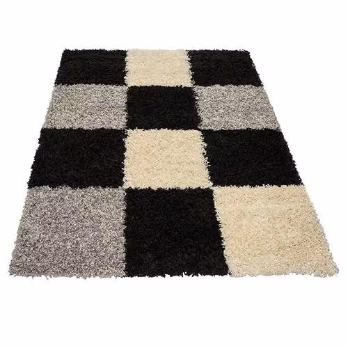 Bravich LTD Black Checked Modern Shaggy Rug, W: 80 cm, L: 150 cm – 6