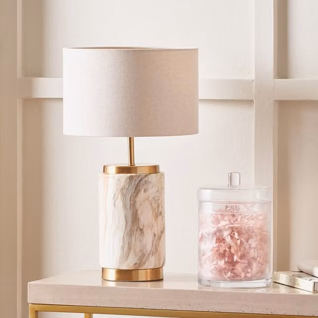 Pacific Lifestyle Natural Stone Effect Ceramic Table Lamp in Brown and Gold/Brass with E27 Fitting