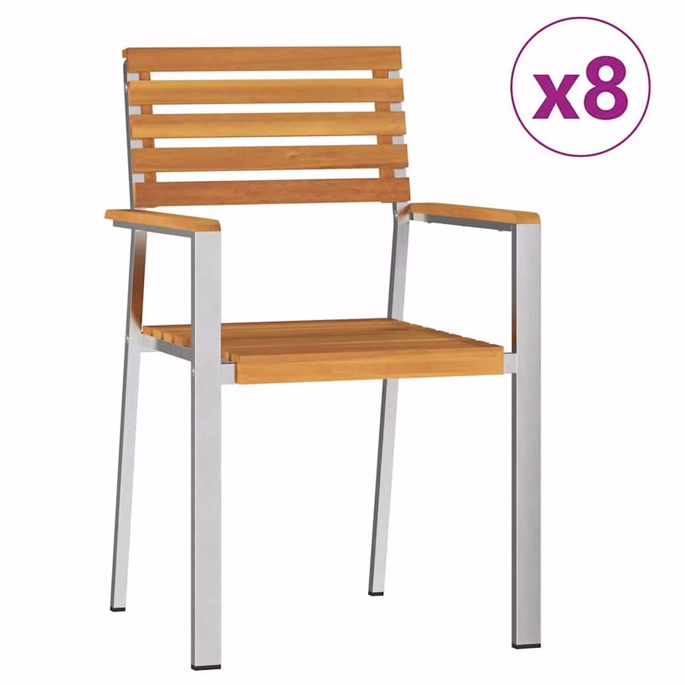 Berkfield Home Set of 8 Stacking Garden Chairs in Brown Solid Acacia Wood, W/D/H: 54.5 x 56 x 89 cm – 3