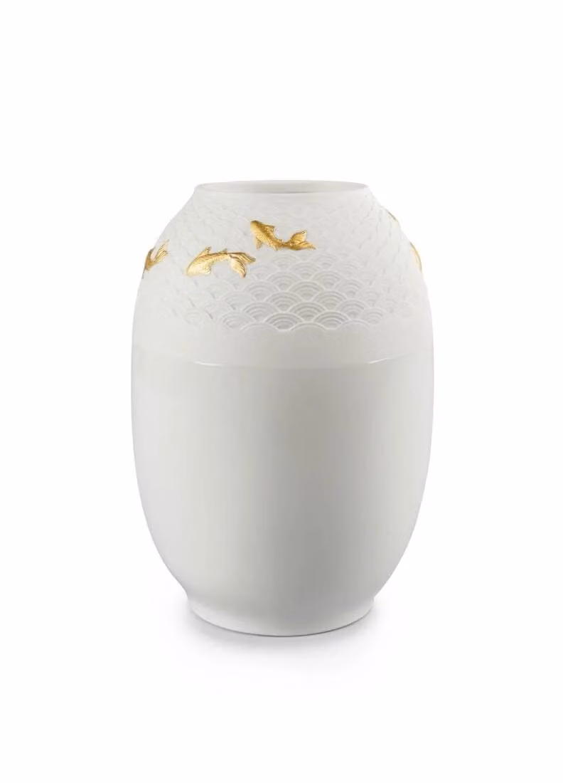 Lladró Koi Vase in White and Gold Porcelain