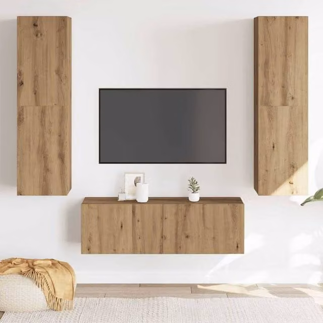 Berkfield Home Artisan Oak Wall Mounted TV Cabinet Set of 3 in Brown