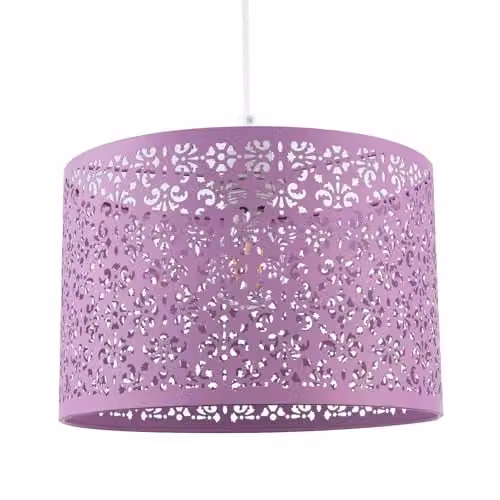 Happy Homewares Moroccan Metal Circular Pendant Light Shade in Lavender Lilac with Floral Decor, Diameter: 29 cm – 1