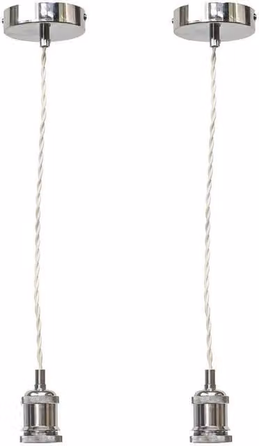 First Choice Lighting Set of 2 Chrome Retro Ceiling Pendant Flex Kits in Silver