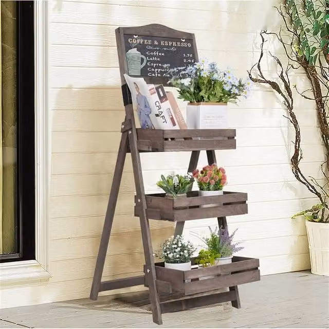 EONLION 3 Tier Rustic Brown Wooden Plant and Flower Display Stand