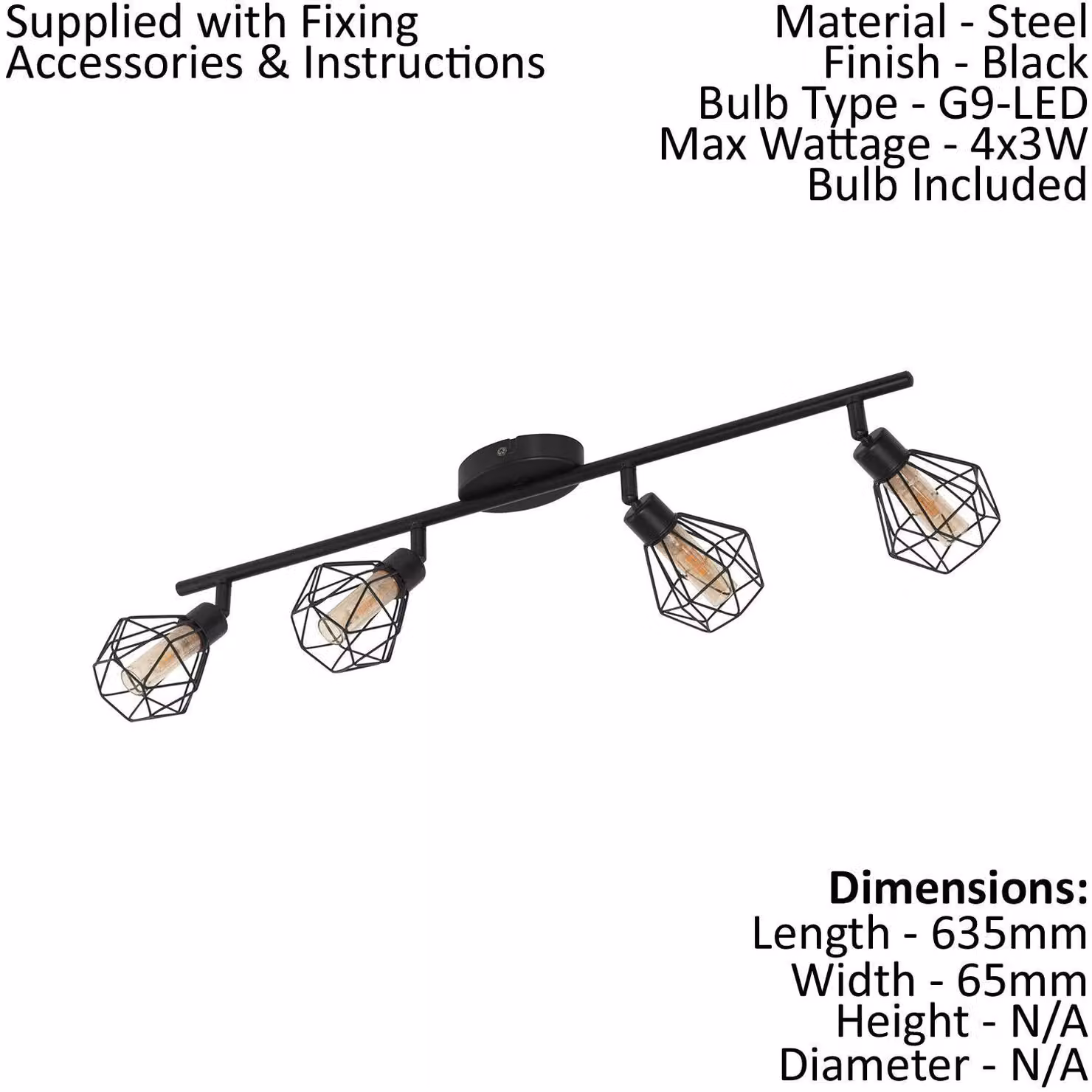Loops Quad Ceiling Light and 2x Matching Wall Lights in Black Metal with Amber Glass – 2