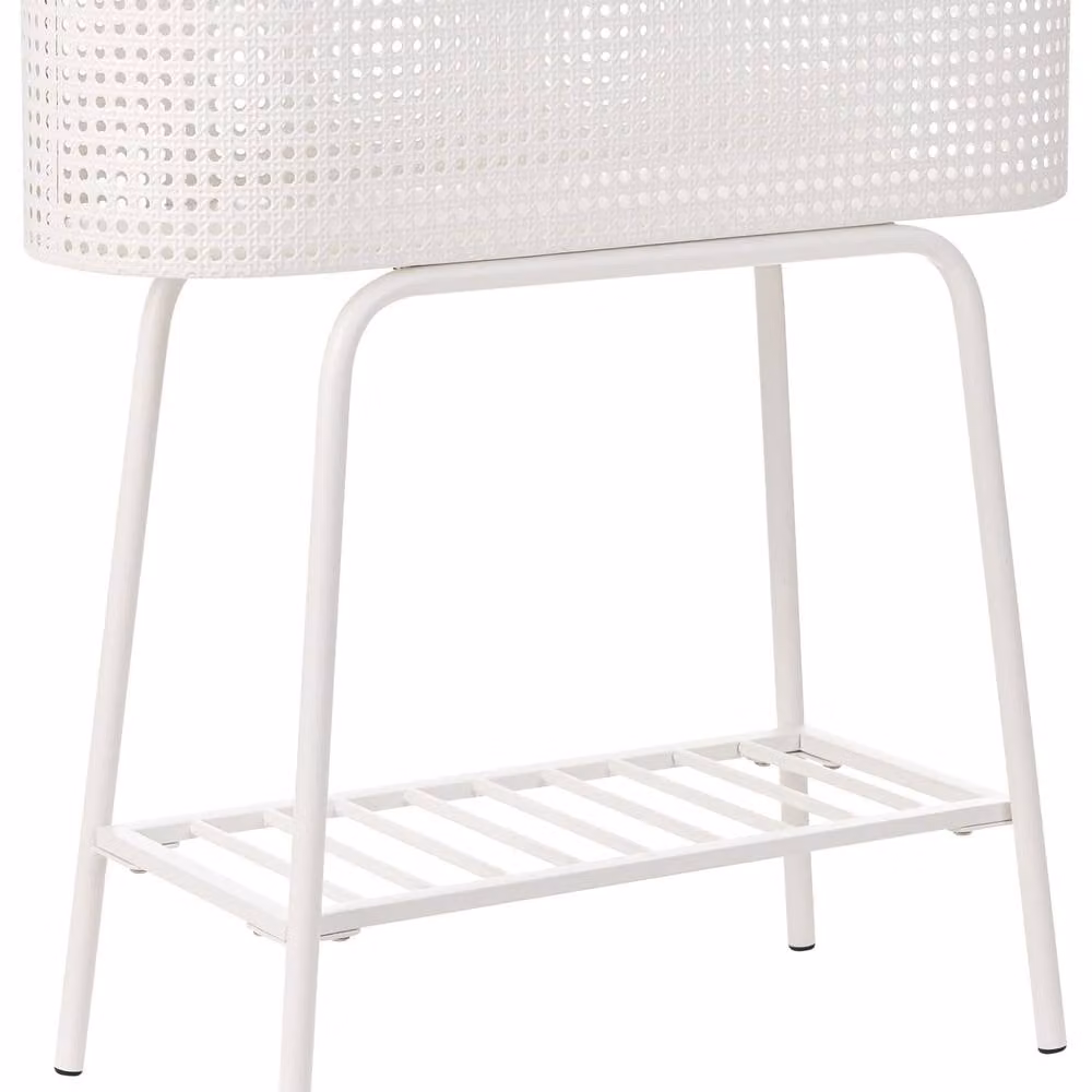 Wyld and Coco White Metal Raised Planter Box with Shelf, W/D/H: 60 x 60 x 21 cm – 2