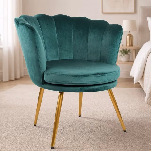 Genesis Flora Green Velvet Accent Chair with Petal Shell Back and Foam Padding – 1