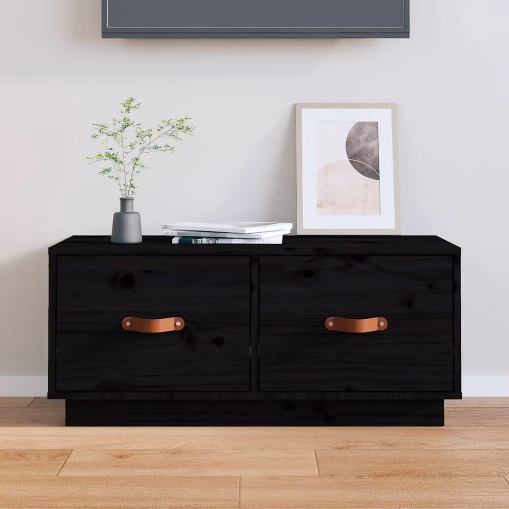 Berkfield Home Black Rustic Solid Wood Pine TV Cabinet W/D/H: 80 x 34 x 35 cm – 2