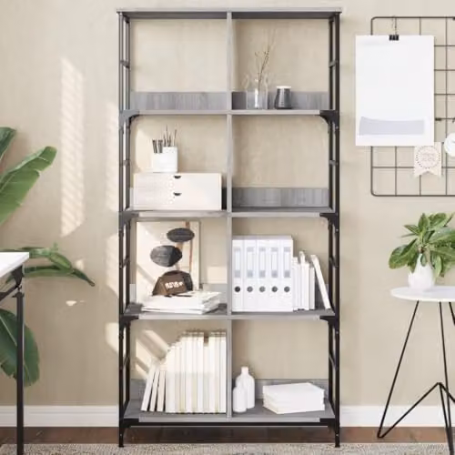 vidaXL Industrial Bookshelf in Grey Sonoma, W/D/H: 78.5 x 33 x 153 cm – 2