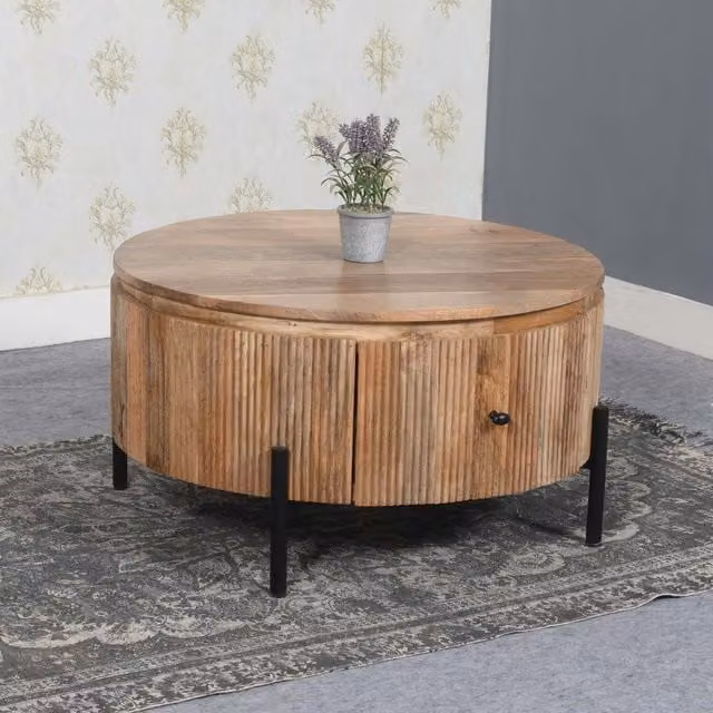 IH Design York Industrial Square Coffee Table in Brown Wood and Metal