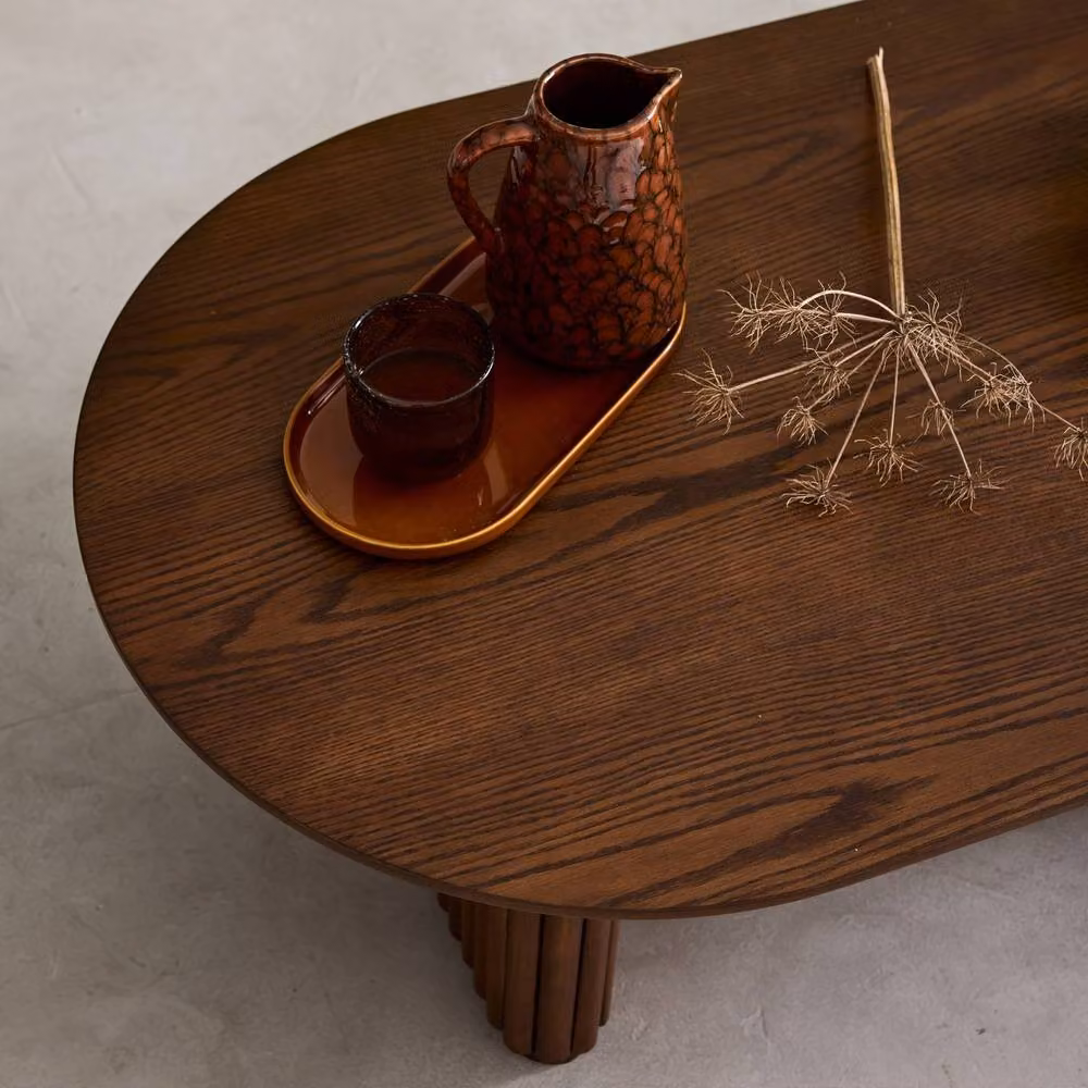 sweeek Oval Coffee Table in Dark Brown Oak Veneer and Rubberwood, W/D/H: 65 x 35 x 12 cm – 4