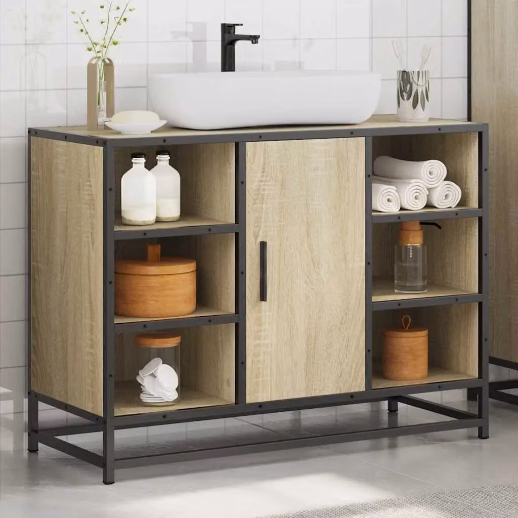 Berkfield Home Sonoma Oak Bathroom Sink Cabinet in Brown, W/D/H: 80 x 33 x 60 cm – 3