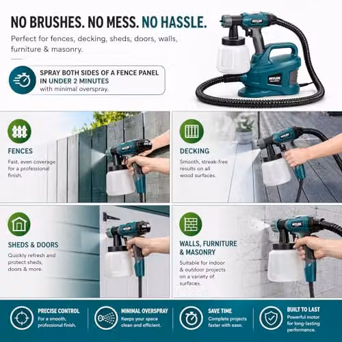Mylek PRO-Spray 700W Electric Paint Sprayer Gun Kit with Adjustable Spray Pattern and Variable Flow, Green – 7