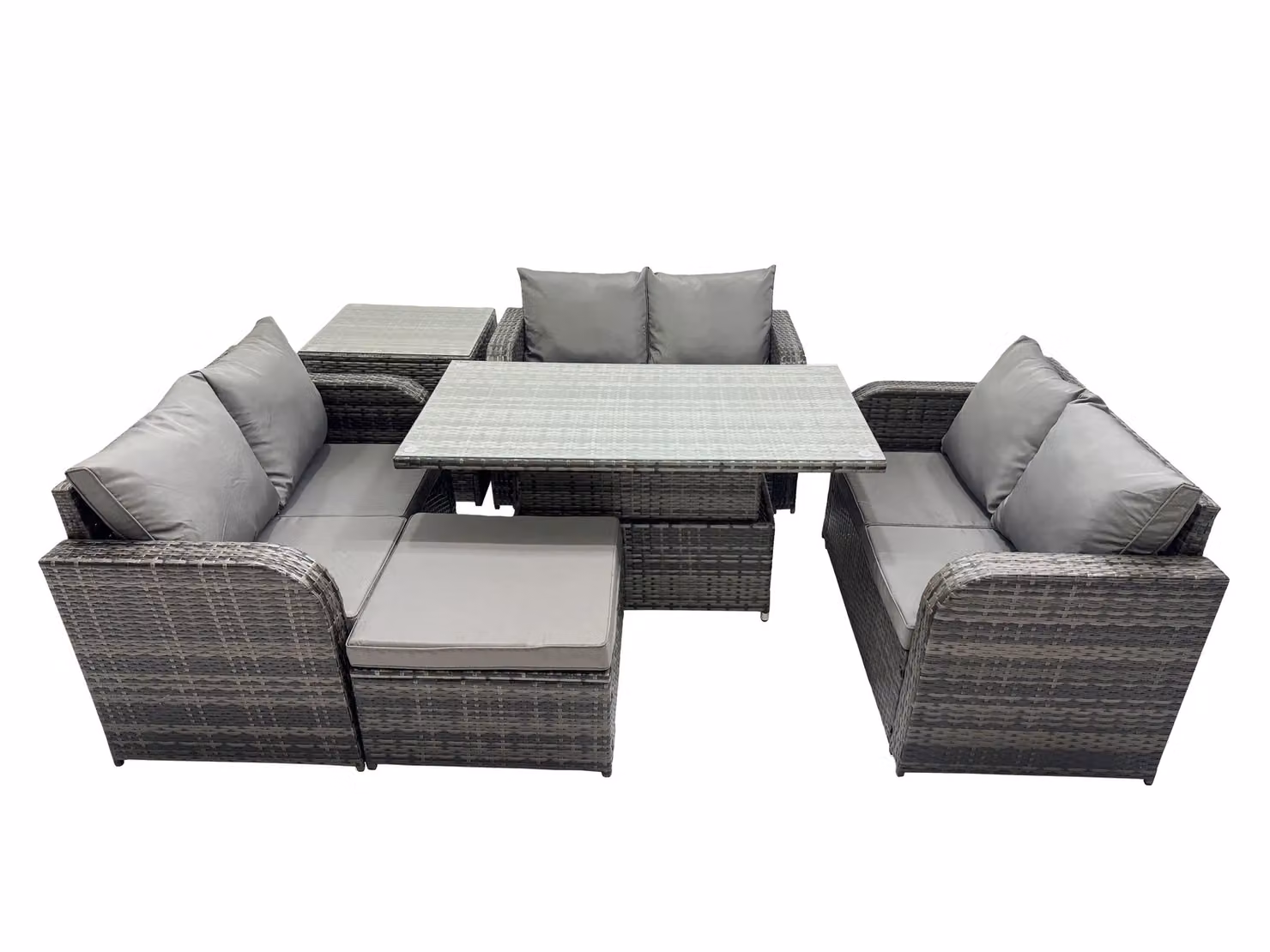 Fimous 3 Piece Rattan Garden Furniture Set in Dark Grey with Height Adjustable Dining Table, Side Table and Footstool – 2