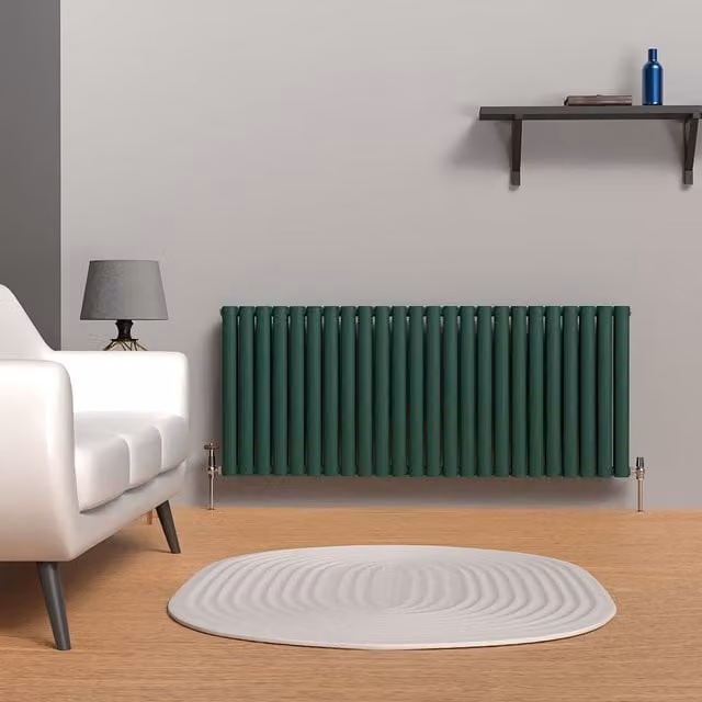 Lux Heat Oval Horizontal Coloured Steel Radiator in Green, W: 144 cm, H: 60 cm