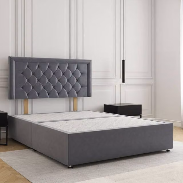 Regional Furnishings Plush Velvet Divan Bed Base with 24 Inch Headboard in Charcoal Grey, Size: Single, W/D/H: 90 x 200 cm