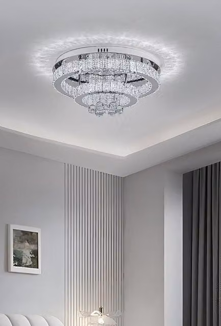 H&O Direct Double Tier Round Crystal Ceiling Light in Silver – 1