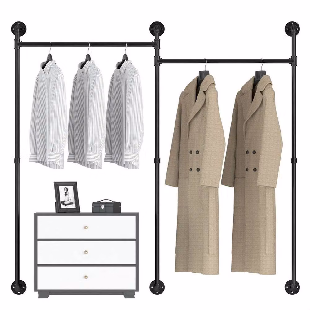 KORVIXA Industrial Matt Black Metal Clothes Rail Rack – 2