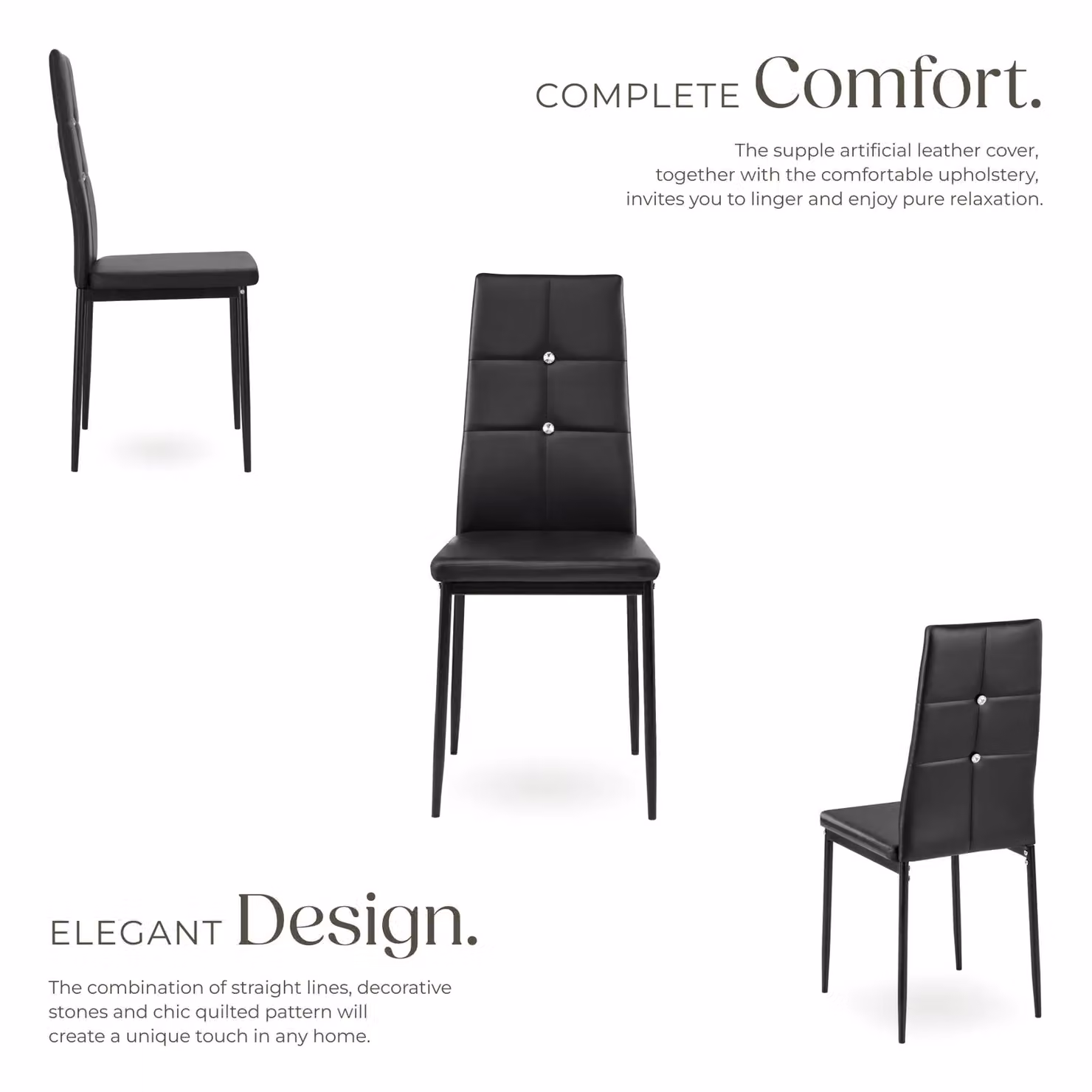 tectake Julien Set of 4 Modern Dining Chairs in Black Synthetic Leather – 3