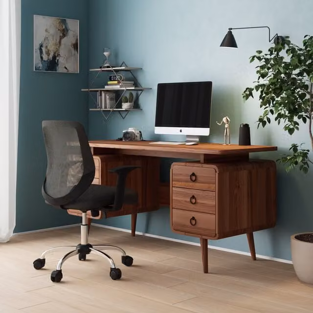 Alphason Somerset Dual Pedestal Writing Desk in Walnut Brown