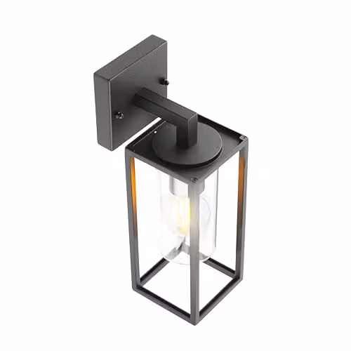 CGC Lighting Modern Black Aluminium Outdoor Wall Light with Transparent Glass Diffuser, IP54 Downward Lighting for Garden and Terrace, E27, W/D/H: 15.5 x 11.0 x 34.0 cm – 5