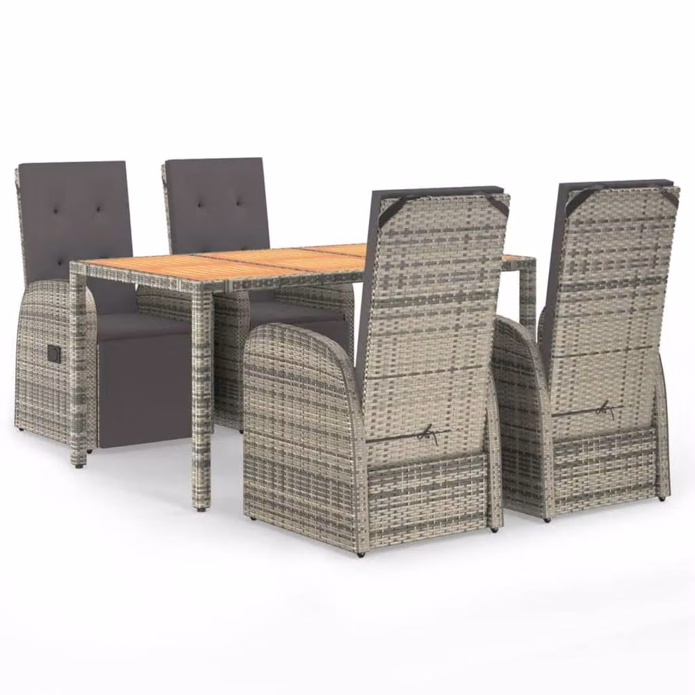 Berkfield Home 5 Piece Grey Poly Rattan and Solid Acacia Wood Garden Dining Set – 2