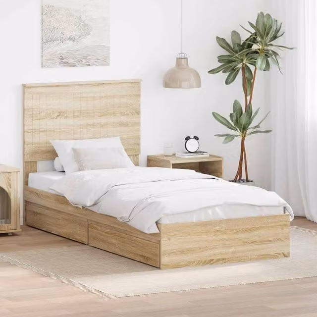 Berkfield Home Sonoma Oak Storage Bed with Drawer, Brown, W/D/H: 90 x 200 cm – 1