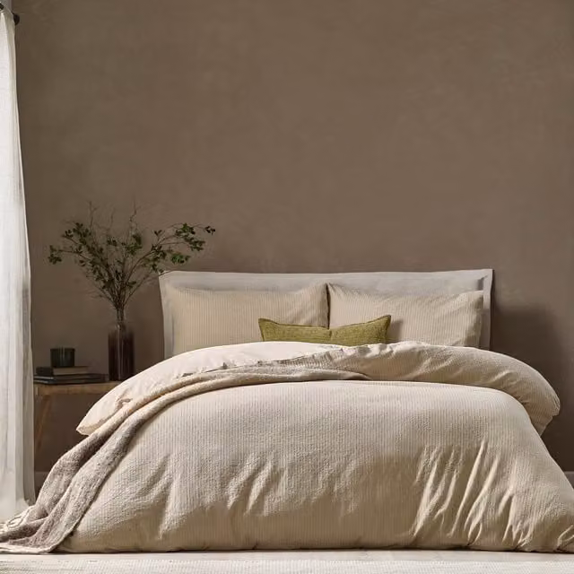 Make It A Home Striped Cotton Jacquard Duvet Cover Set in Yellow and Beige, 200 x 200 cm