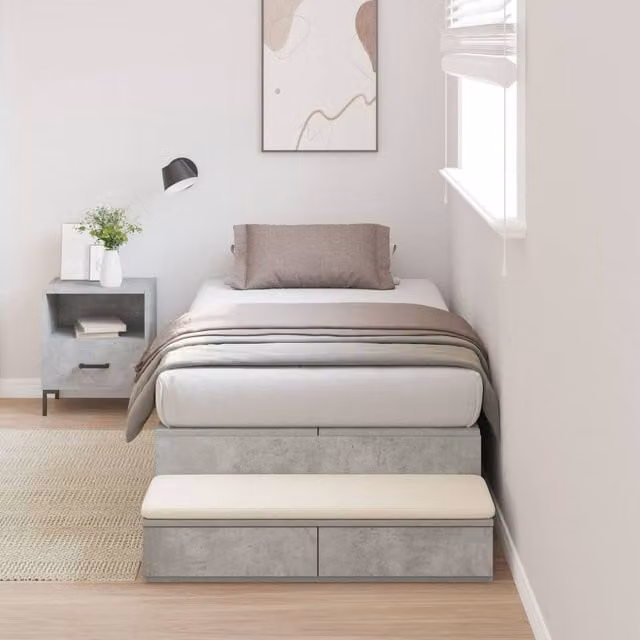 Berkfield Home Modern Storage Bed Frame with Drawers in Concrete Grey, Engineered Wood, W/D/H: 100 x 200 x 31.5 cm