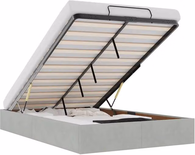 Berkfield Home Double Ottoman Bed Frame in Light Grey Velvet with Lift Up Base – 1