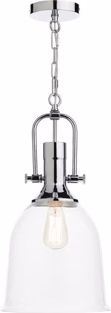 Dar NOL0108 Suspended Dimmable Dome Pendant Light in Chrome and Transparent Glass