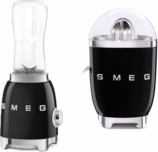 Smeg 50s Style Citrus Press and Mini Blender in Black with Glass Components