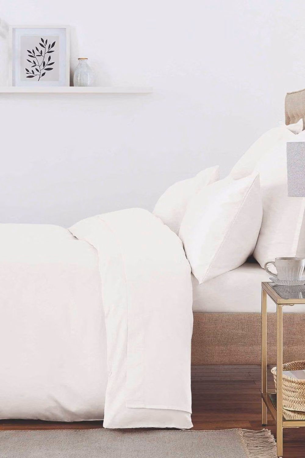 Murmur 1000 Thread Count Mako Satin Cotton Double Fitted Sheet in White, W: 140 cm, H: 200 cm