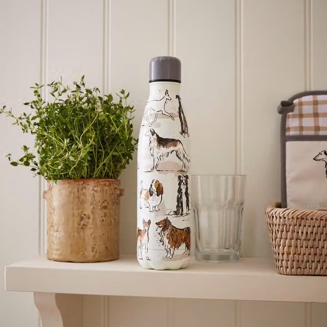 Ulster Weavers Country Dogs Thermal Stainless Steel Water Bottle in Brown, Beige and White