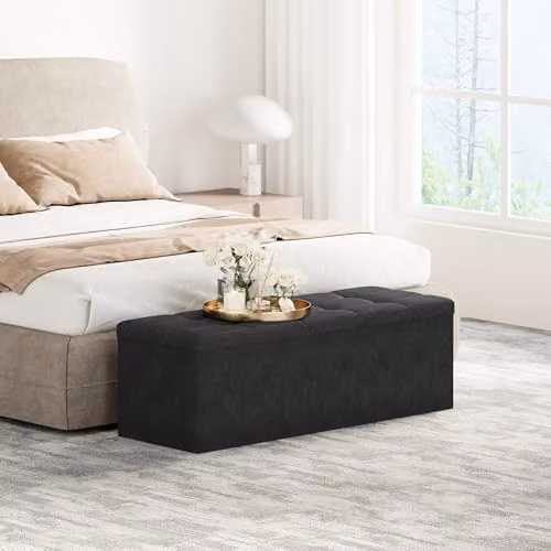 MCC Direct Foldable Upholstered Storage Ottoman Bench in Black, W/D/H: 110 x 36 x 36 cm – 2